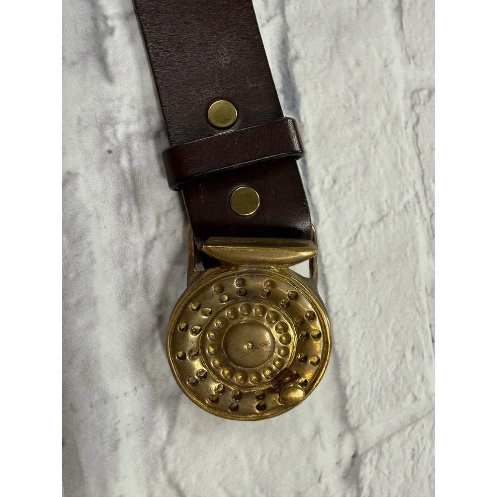 Vineyard Vines Belt Mens 38 Brown Good Fly Fishing Reel Buckle Leather USA Made